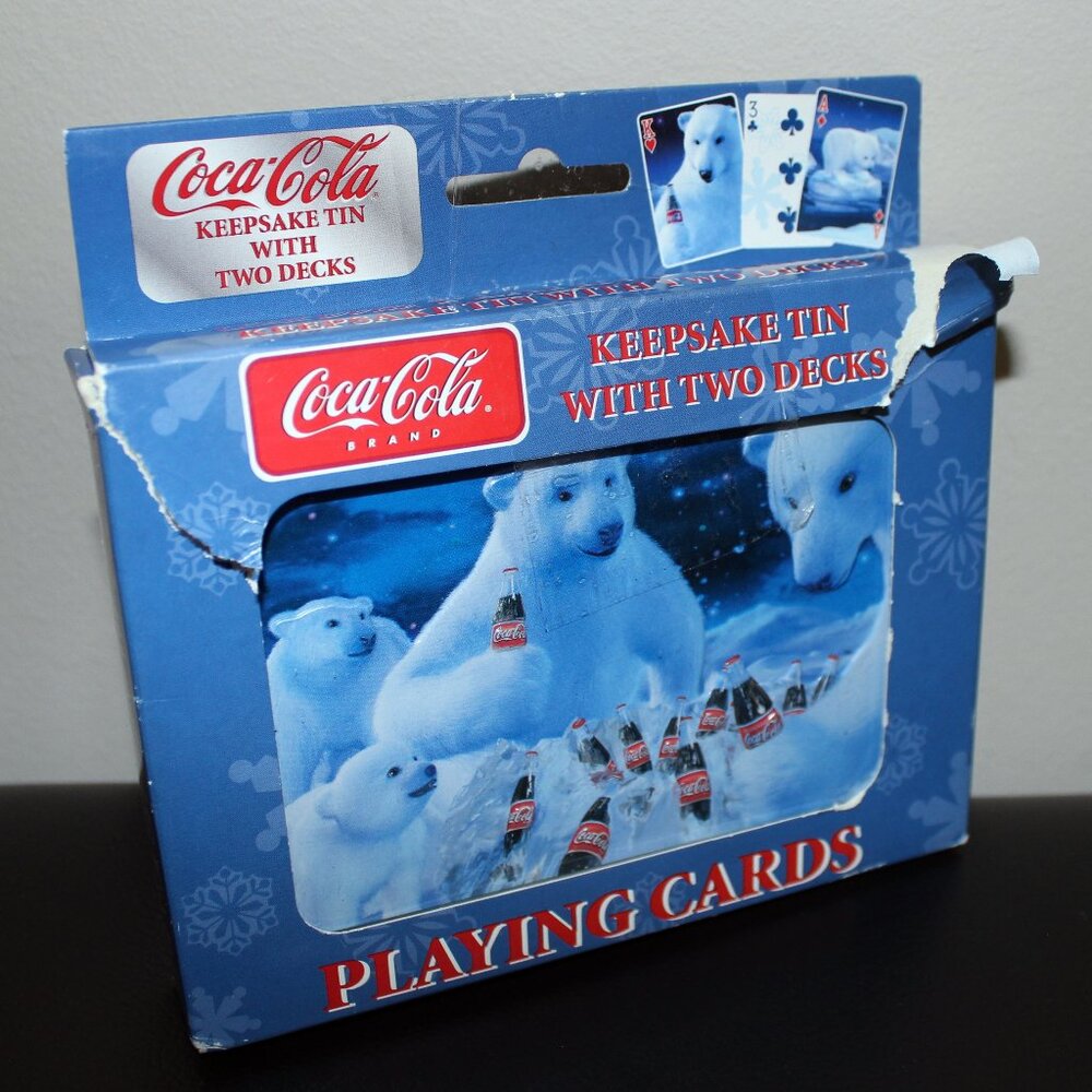 3/$88❤️torn box Bicycle Coca-Cola Polar Bears Keepsake Tin 2 Decks Playing Cards